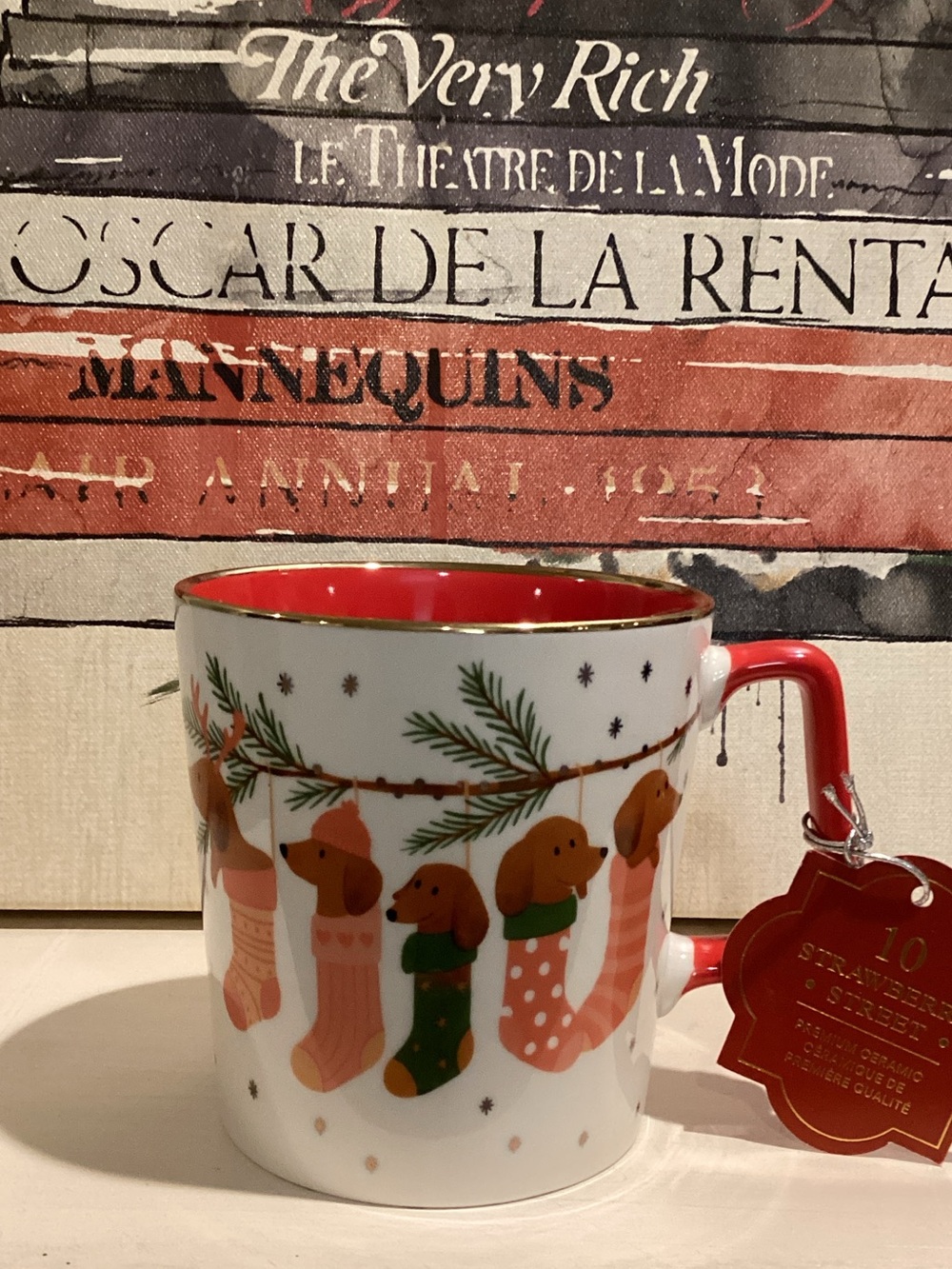 10 Strawberry Street Holiday Dachshund Stocking Ceramic Mug